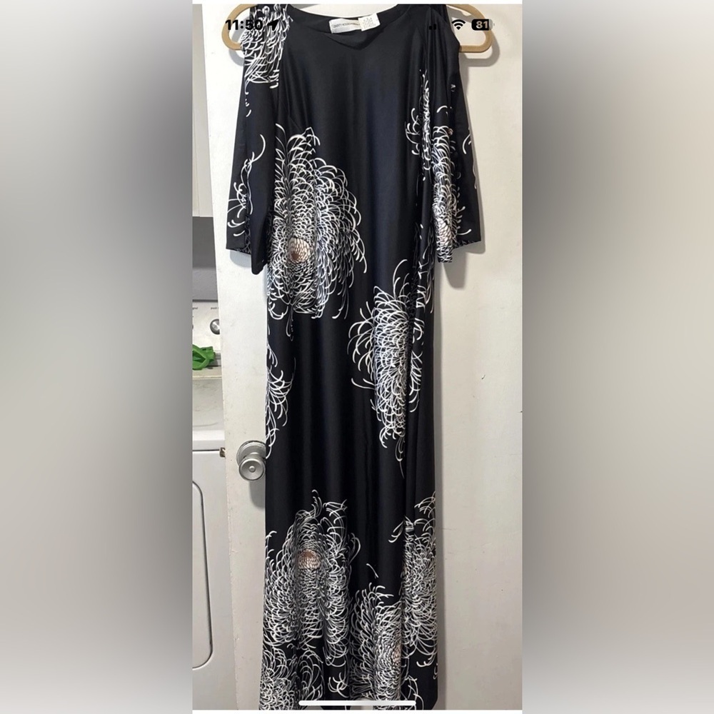 VINTAGE LIBERTY HOUSE HAWAII MAXI COLD SHOULDER BUTTON ARMS HAWAIIAN DRESS SZ 8